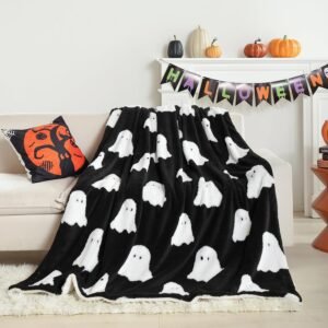 Halloween Throw Blanket, Black Ghost Halloween Blanket 50″x60″