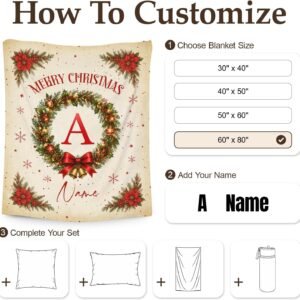 Personalized Christmas Blanket, Custom Monogram Throw for Room Decor