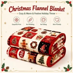 ChristmasThrow Blanket, Santa Gingerbread Snowman Fleece Blanket 30″x40″