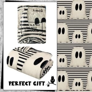 Halloween Throw Blanket Cute Ghost Blanket Black and White Striped