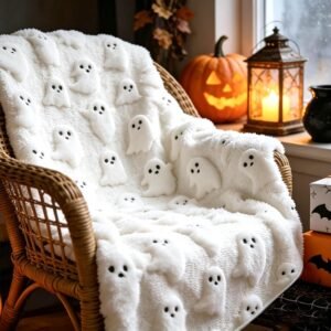 Halloween 3D Jacquard Blanket, White Ghost, 50 x 60 Inch
