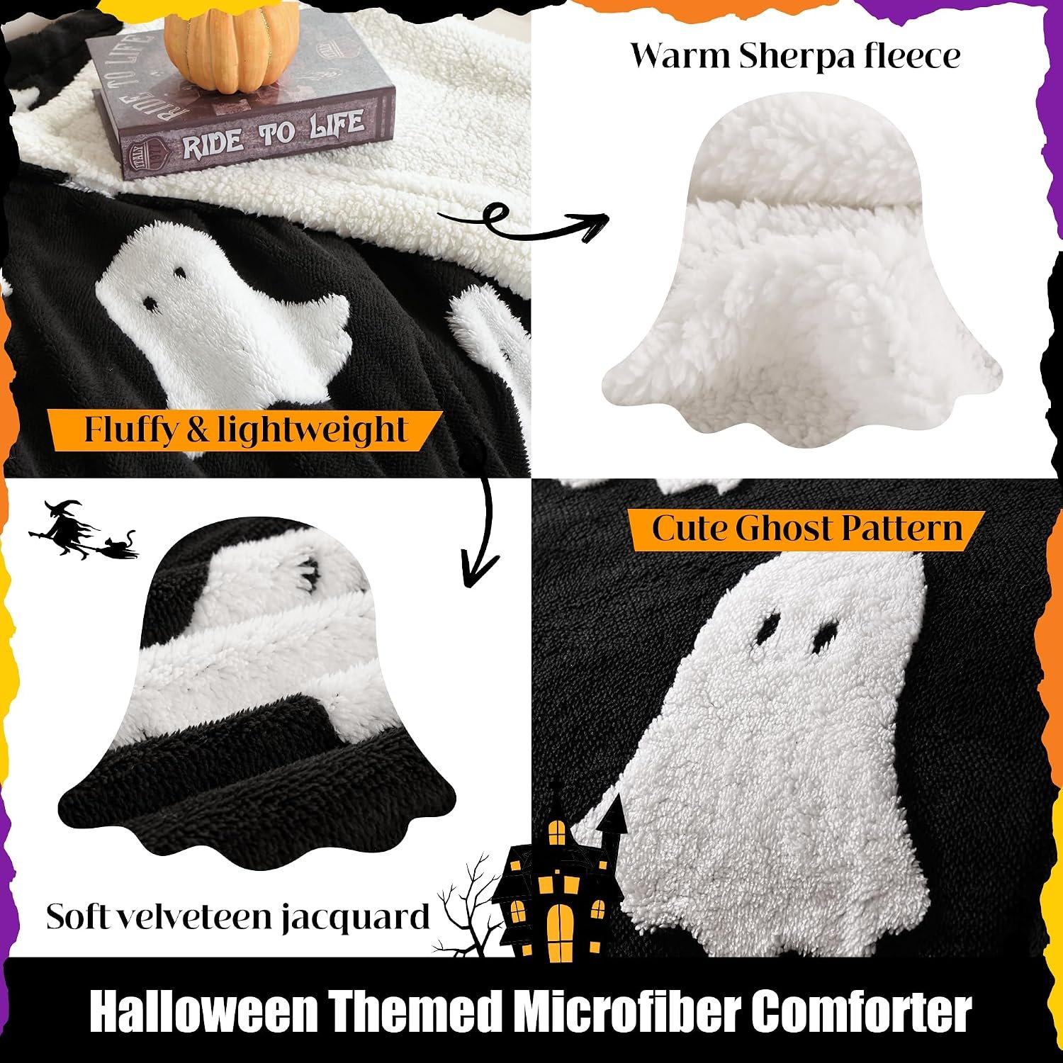 Halloween Throw Blanket, Black Ghost Halloween Blanket 50"x60" - Image 3