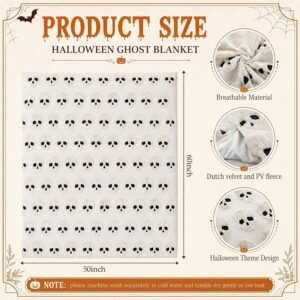 Halloween Throw Blanket 50 x 60” Cute 3D Skull Blanket, White