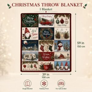 Christmas Throw Blanket Vintage Christmas Patchwork Print For Couch
