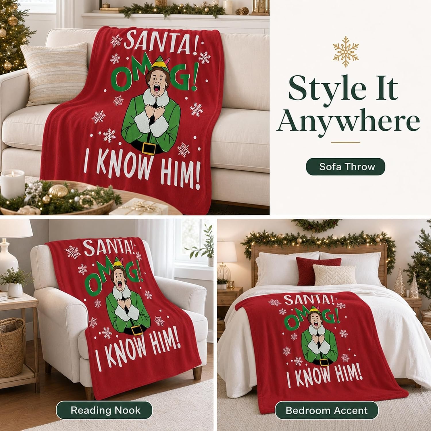 Funny Christmas Throw Blanket 50x60in, Novelty Holiday Movie Quote Elf - Image 5