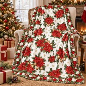 Christmas Poinsettias Fleece Throw Blanket Sofa Gift Decoration50x60In