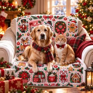 Christmas Characters Throw Blanket, Cute Santa Snowman Reindeer Gingerbread Penguin Pattern, Soft Cozy Flannel Blanket for Sofa Couch Bed Bedroom, Festive Holiday Home Decor, Xmas Housewarming Gift