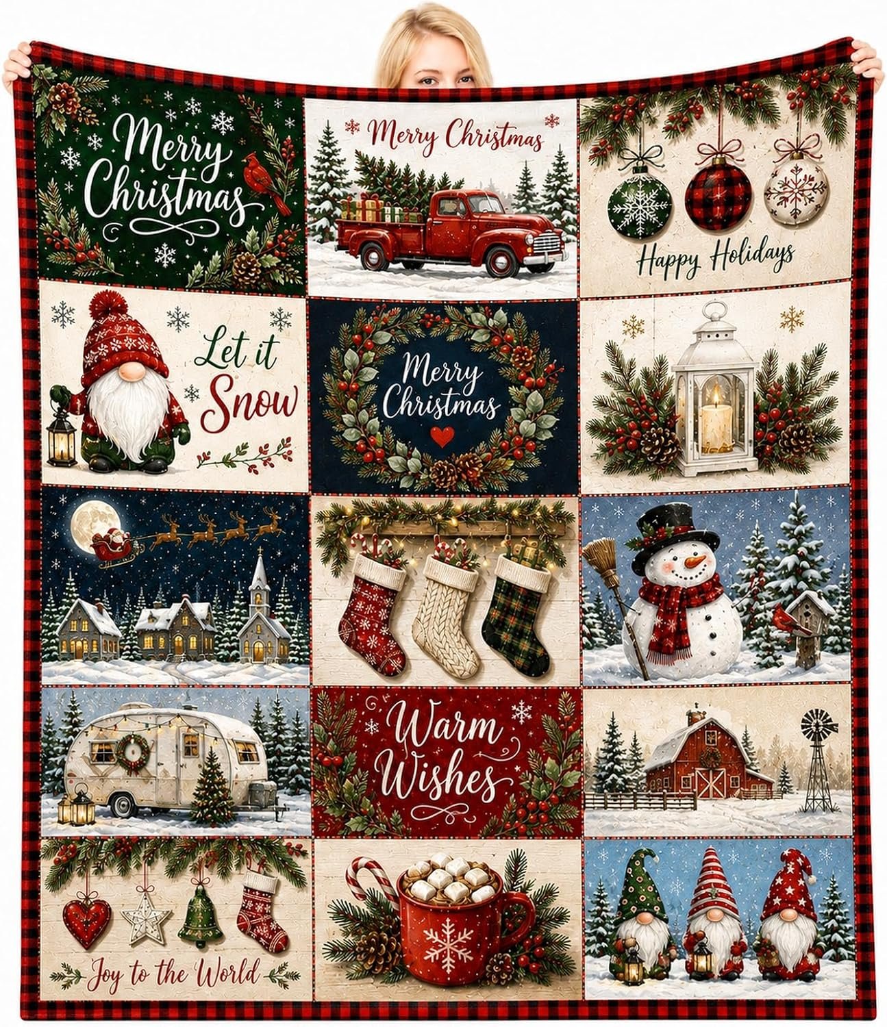 Christmas Throw Blanket Vintage Christmas Patchwork Print For Couch