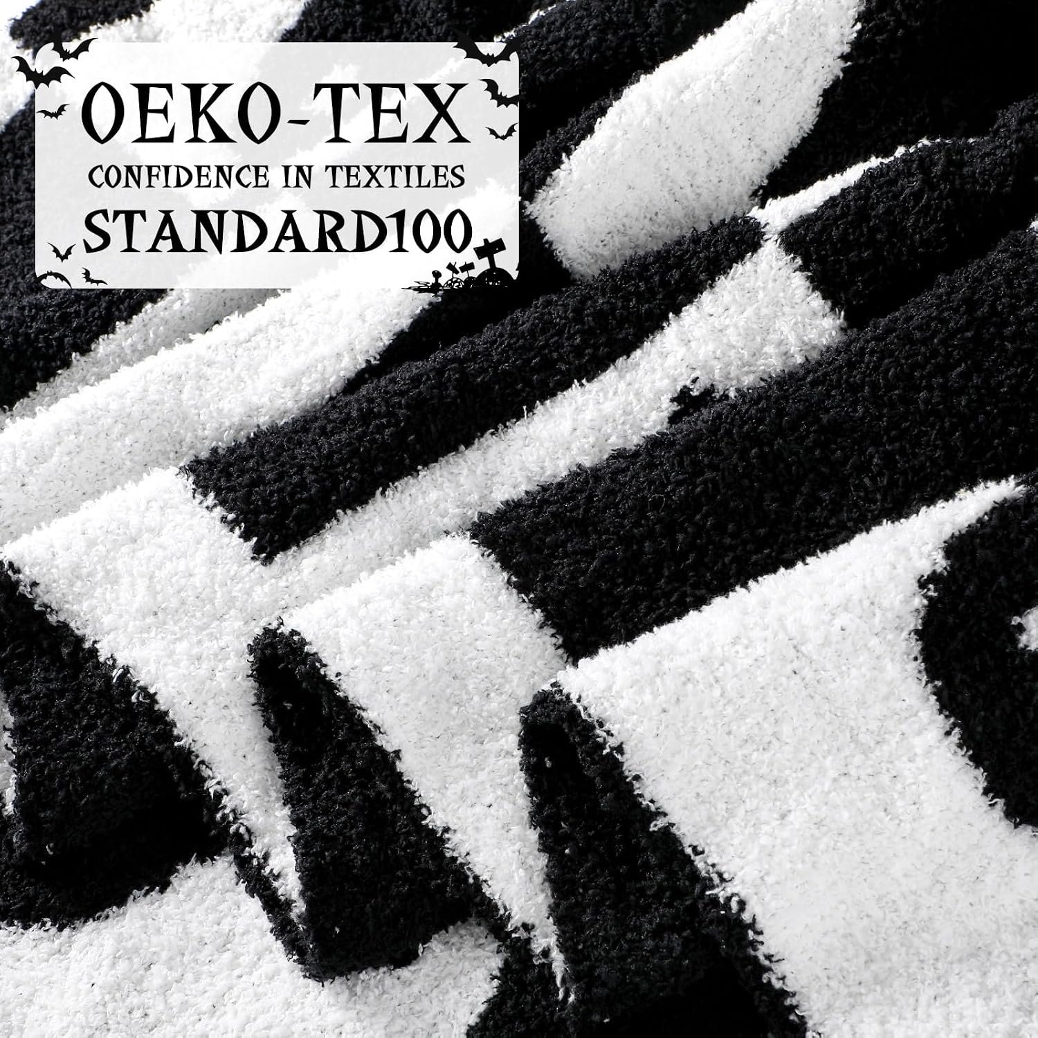 Throw Blanket Black and White, 50x60 Reversible Knit - Image 3