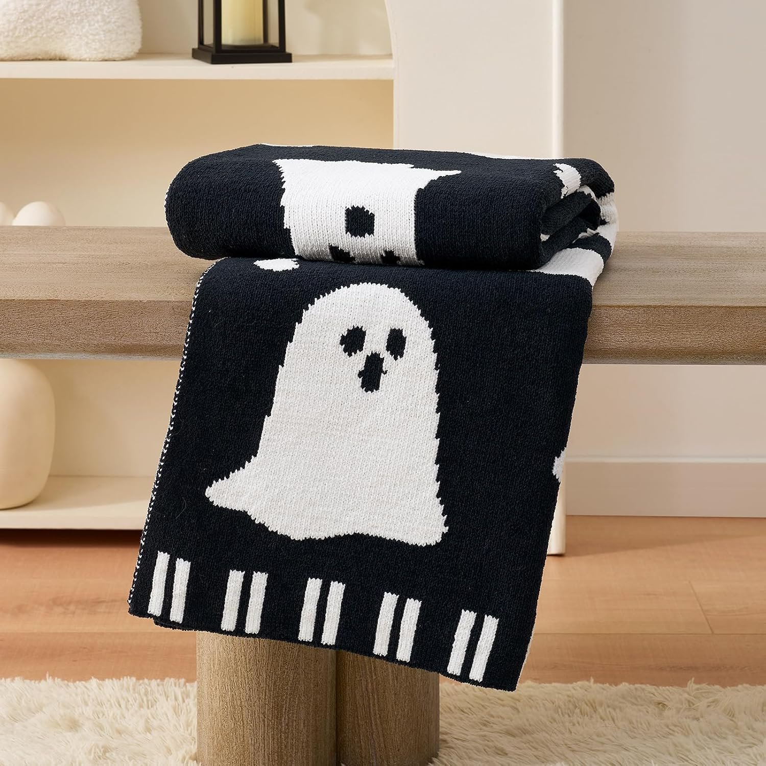Halloween Throw Blanket for Couch, Dual- Sided Spooky Halloween Ghost Cute Terror Scence, Chenille Knit Soft Cozy for Sofa Home Decor Gifts, 50" x 60", Ghost - Image 5