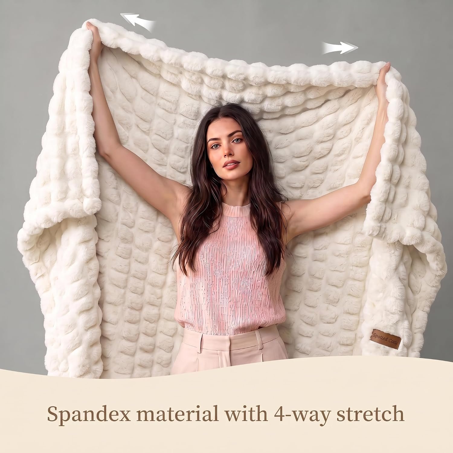 Double Sided Ruched Faux Rabbit Fur Throw Blanket for Couch - Image 4