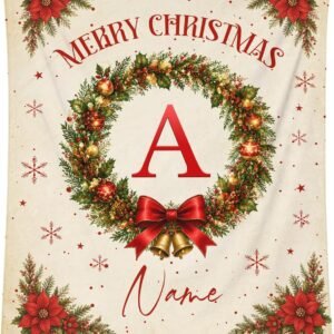 Personalized Christmas Blanket, Custom Monogram Throw for Room Decor