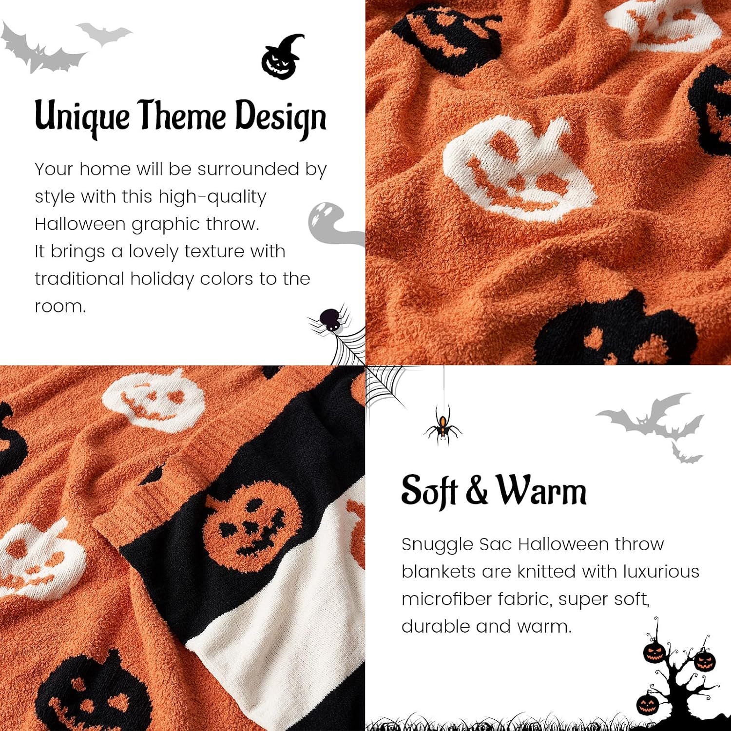 Halloween Throw Blanket Orange Pumpkin Blanket, Black Striped Halloween Throw Blanket for Couch 50x60 inches, Ultra Soft Decorative Striped Pumpkin Blanket - Image 5