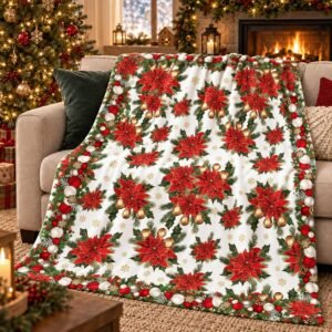 Christmas Poinsettias Fleece Throw Blanket Sofa Gift Decoration50x60In