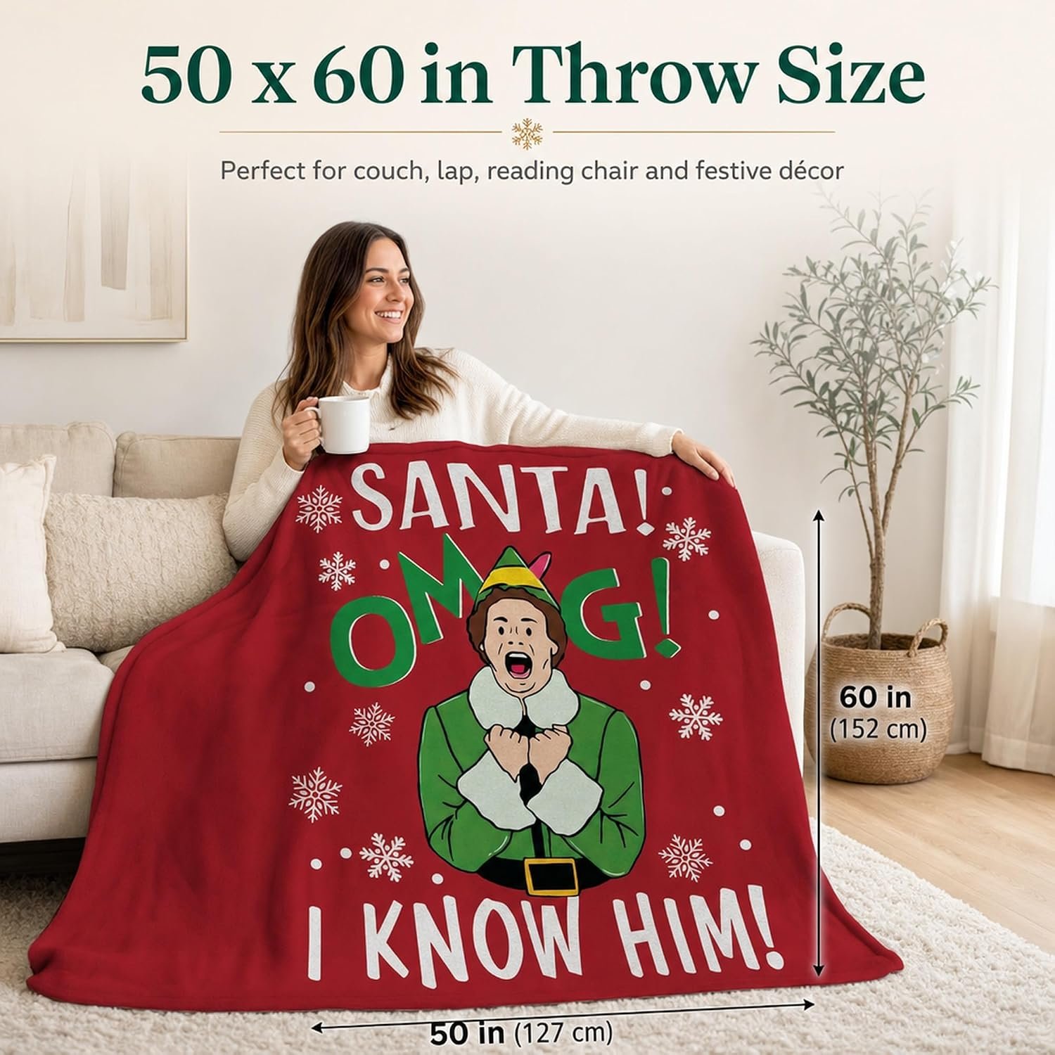 Funny Christmas Throw Blanket 50x60in, Novelty Holiday Movie Quote Elf - Image 3