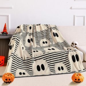 Halloween Throw Blanket Cute Ghost Blanket Black and White Striped