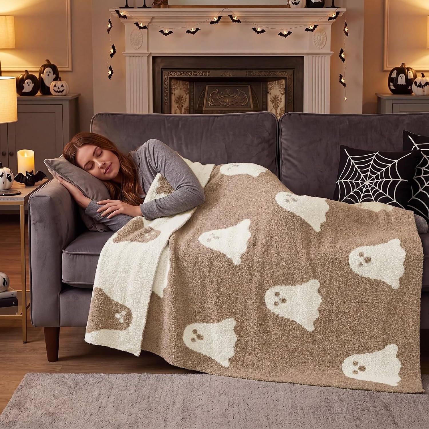 Halloween Cute Ghost Blanket Reversible Knit Boo Throw Blanket - Image 4