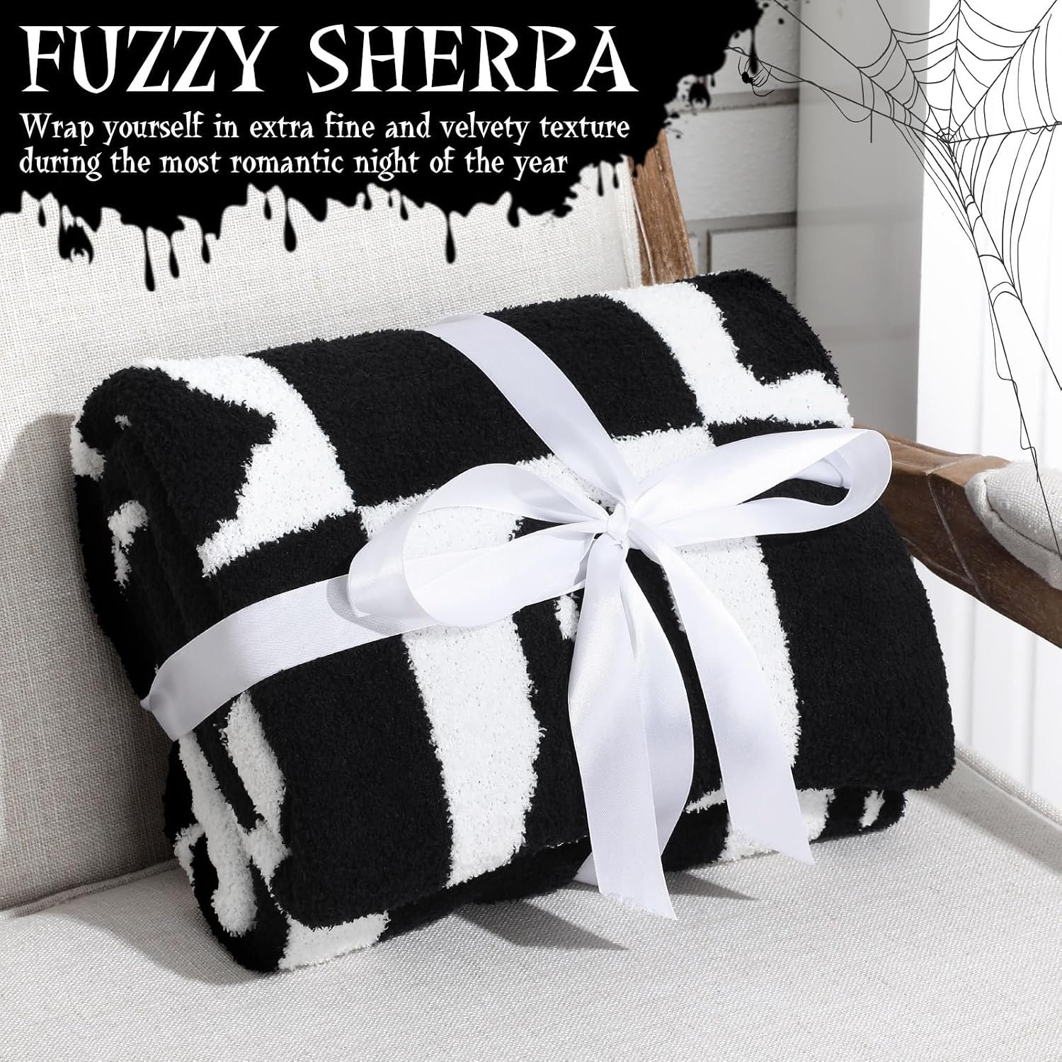 Throw Blanket Black and White, 50x60 Reversible Knit - Image 5