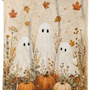 Ghost Blanket Autumn Pumpkin Floral Flannel Throw 50×60 Inch
