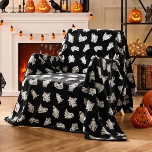 Halloween Twin Blanket for Decor & Gift, Black, 60″x80″
