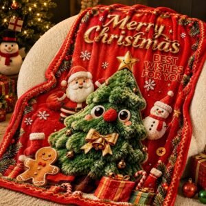 ChristmasThrow Blanket, Santa Gingerbread Snowman Fleece Blanket 30″x40″