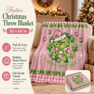 Pink Christmas Blanket 50x60in Green Character Holiday Throw Blanket