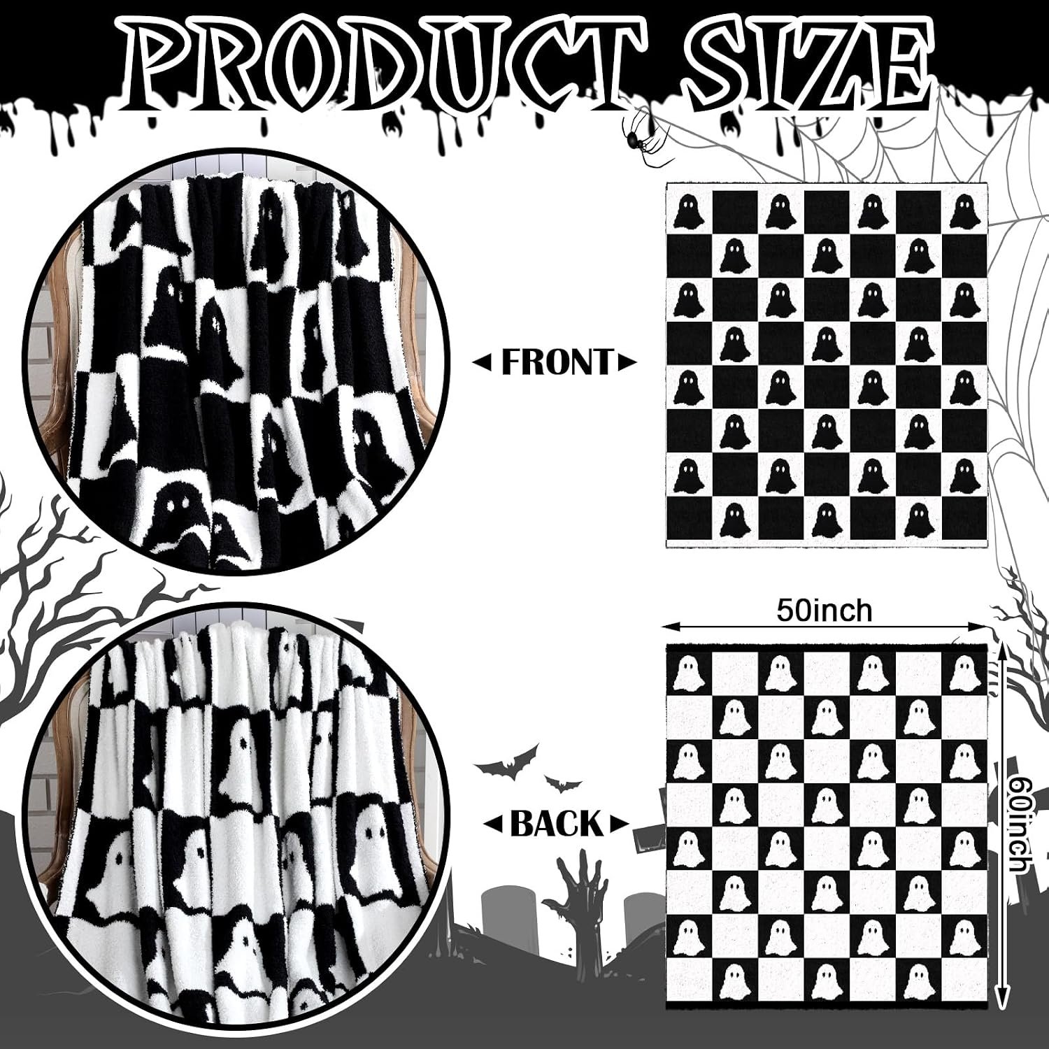 Throw Blanket Black and White, 50x60 Reversible Knit - Image 4