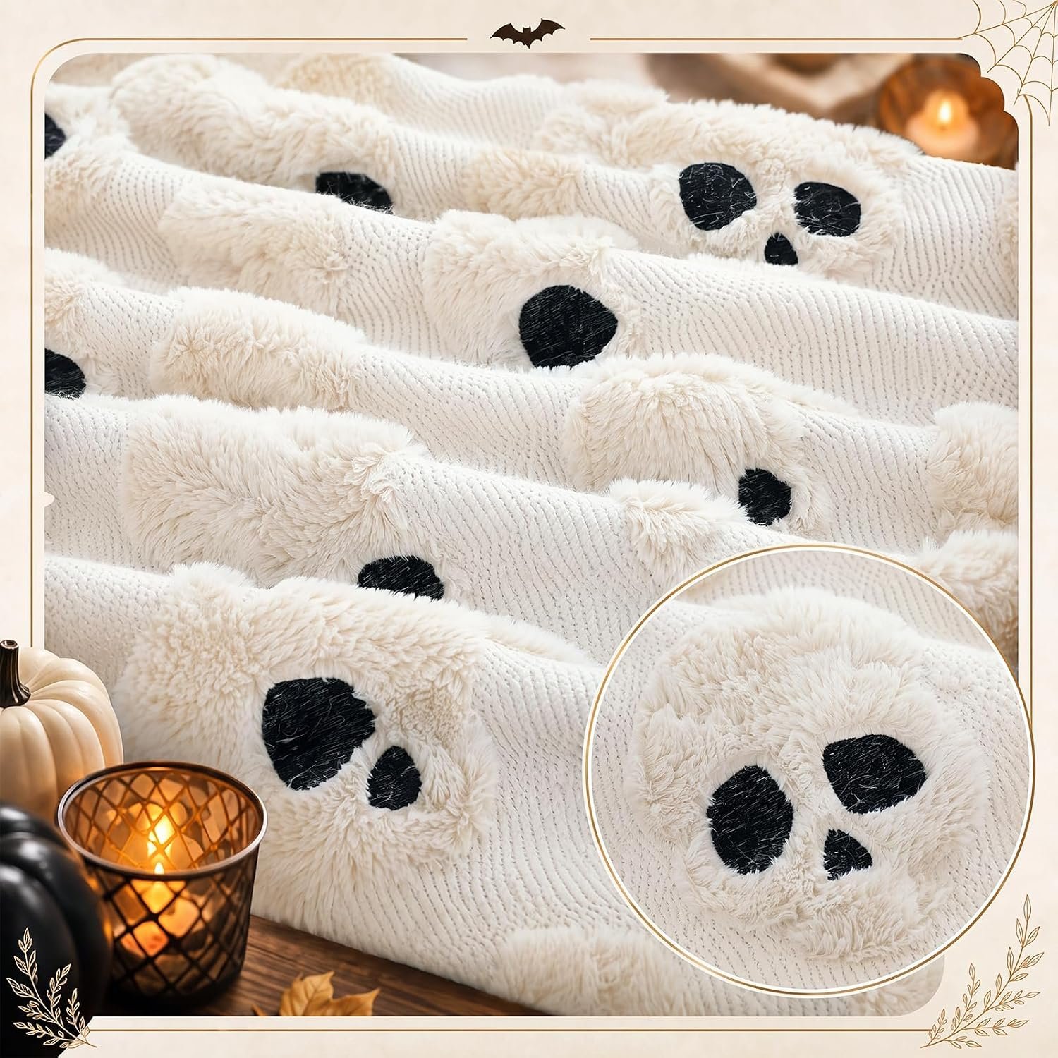 Halloween Throw Blanket 50 x 60'' Cute 3D Skull Blanket, White - Image 4