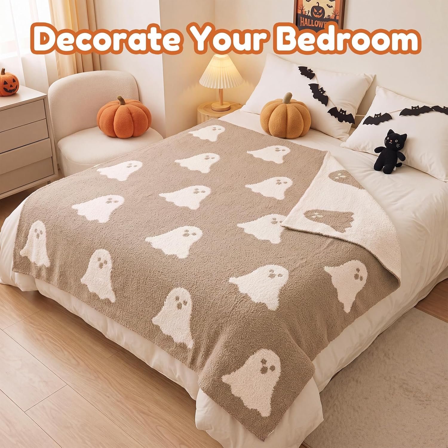 Halloween Cute Ghost Blanket Reversible Knit Boo Throw Blanket - Image 5
