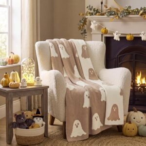 Halloween Cute Ghost Blanket Reversible Knit Boo Throw Blanket