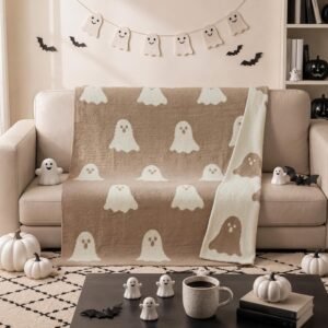 Halloween Cute Ghost Blanket Reversible Knit Boo Throw Blanket