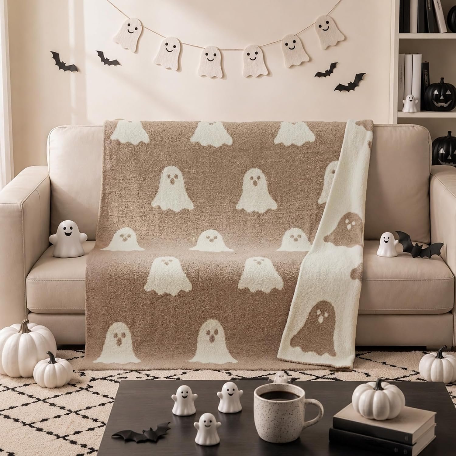 Halloween Cute Ghost Blanket Reversible Knit Boo Throw Blanket - Image 2