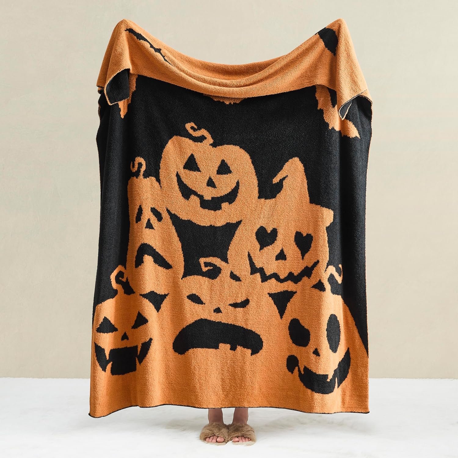 Halloween Throw Blanket Reversible Super Soft Knitted Blankets for Couch Bed Sofa Microfiber Warm Cozy Comfy Lightweight Fall Comfort Fluffy Fuzzy Knit Blanket Cute 50x60 Inches Pumpkin - Image 2