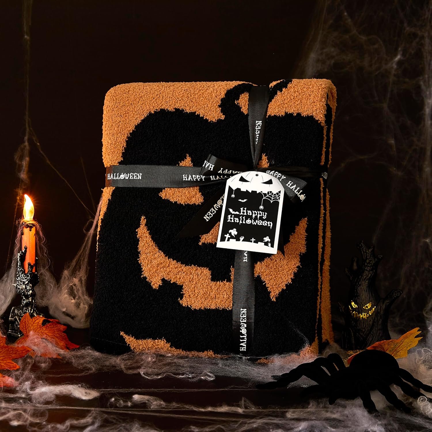 Halloween Throw Blanket Reversible Super Soft Knitted Blankets for Couch Bed Sofa Microfiber Warm Cozy Comfy Lightweight Fall Comfort Fluffy Fuzzy Knit Blanket Cute 50x60 Inches Pumpkin - Image 3