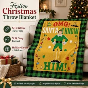Christmas Throw Blanket 50x60in Funny Holiday Elf Movie Design Plaid